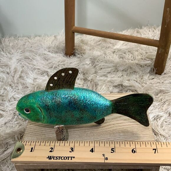 Handcrafted & Hand Painted Folk Art Wood & Metal Colorful Fish Spearing Decoy - Picture 14 of 17